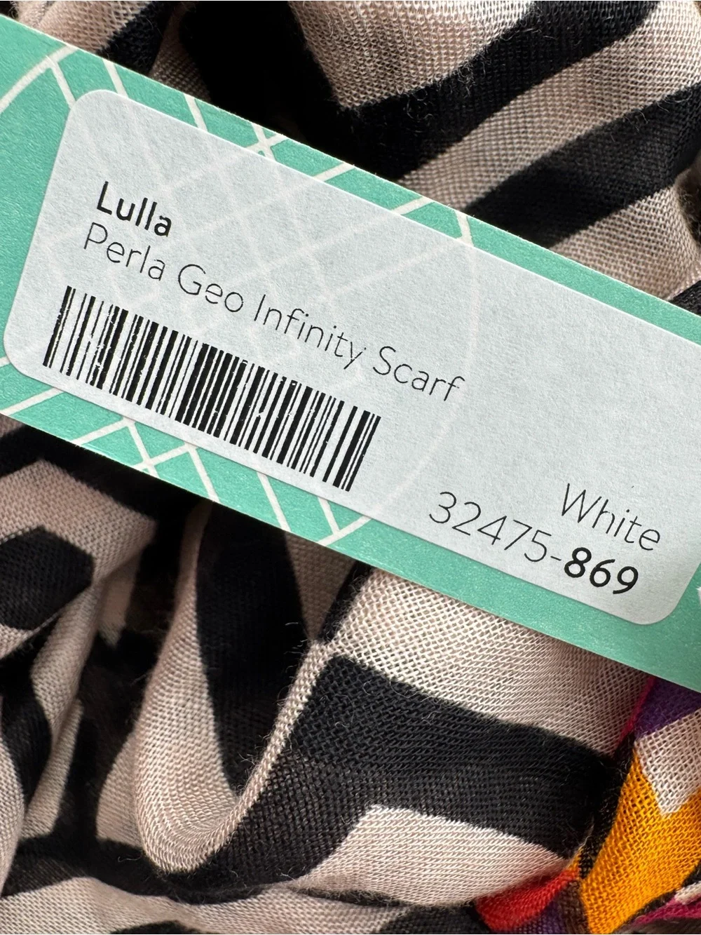 NWT Lulla Perla Geo Infinity Scarf Black White Multicolor Lightweight Loop Scarf